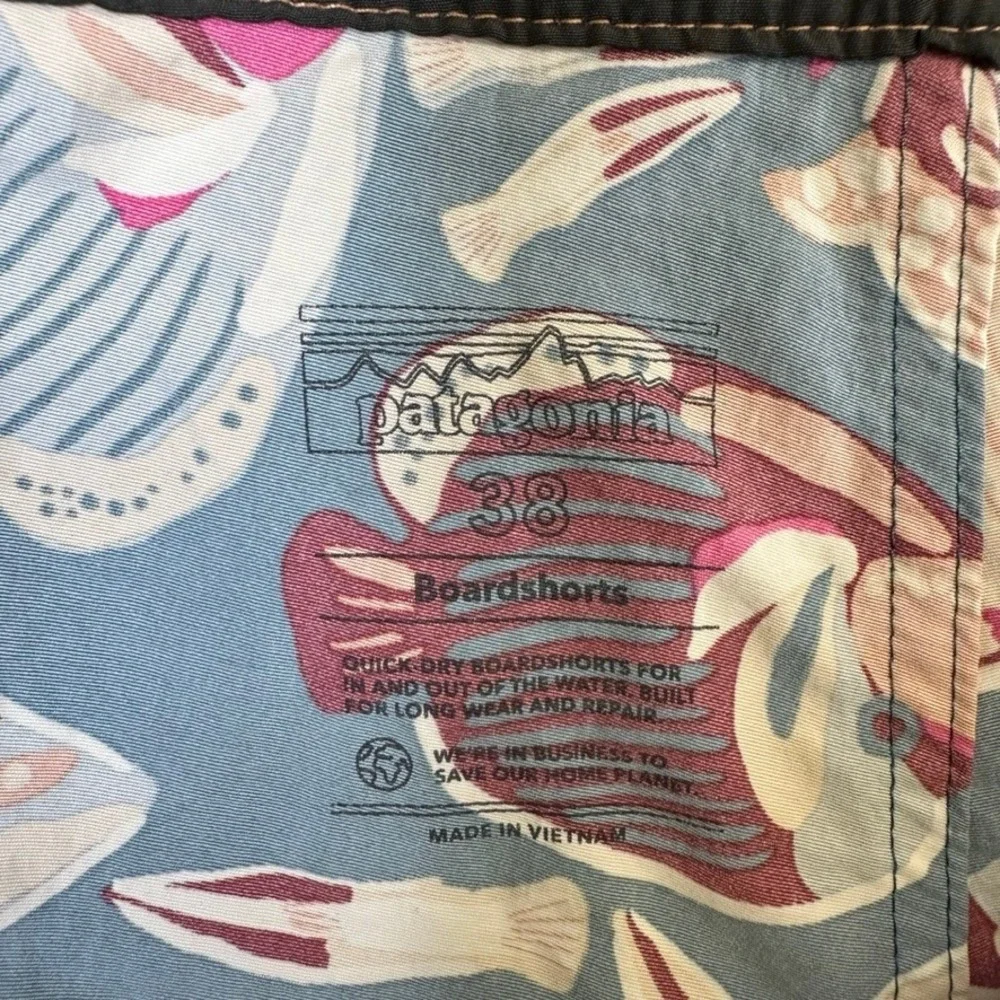 Patagonia Mens Boardshorts 38 Teal Green Tropical Fish Print Swim Trunks 7